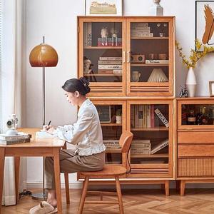 <b>Solid</b> <b>Wood</b> <b>Bookcase</b> With Glass Doors Moisture Proof Storage Indoor Bookshelf Cabinet For Living Room Home Office - Product Image 2