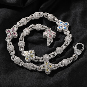 Lujo nuevo diseño Vintage Hip Hop joyería Bling Iced Out redondo CZ cuentas enlace cadena cuatro hojas trébol Collar para hombres - Product Image 5