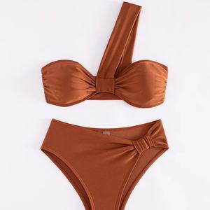 ชุดบิกินี่ไซส์ใหญ่สำหรับผู้หญิง ระบายอากาศได้ดี พร้อมสายรัดรูปตัววีและบราไมโคร สีพื้น แห้งเร็ว เหมาะสำหรับใส่ไปชายหาด - Product Image 1