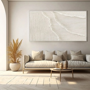 Grande Peinture Murale Minimaliste en Acrylique Blanc : Traces de Tendresse – Art Mural de Luxe sur Toile, Fait Main - Product Image 4
