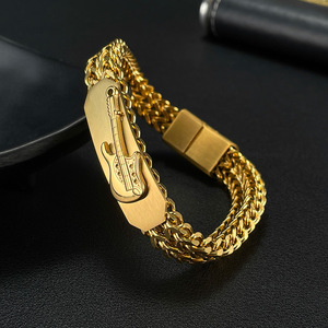 Nouveau Style 2024 Bracelet <span class=keywords><strong>Homme</strong></span> Chaîne Guitare en Acier Inoxydable Plaqué Or, Fermoir Magnétique, Maillons Cubains Épais Type Miami - Product Image 2