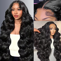 Perruque Lace Frontale en Cheveux Humains Vietnamiens Bruts, Ondulée, Sans Colle, avec Dentelle HD, Vente en Gros pour Femmes Noires