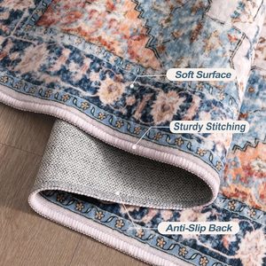 Area Indoor Living Room Bedroom <strong>Throw</strong> Non-Slip Nursery Vintage Turkish Persian <strong>Blue</strong> Printed Machine Washable Circle Round <strong>Rug</strong> - Product Image 5