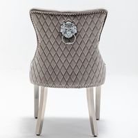 Heurtoir de lion en velours personnalisé, chaises de salle à manger avant tuftées à dos matelassé, chaise de salle à manger à pied en chrome français