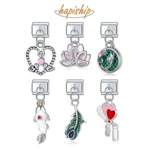 Hapiship nuevo Original Daisy moda pez amor pájaros corazón llave pluma enlaces ajuste 9mm pulsera italiana encanto DJ367 - Product Image 2