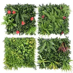 Anti-uv 플라스틱 인공 울타리 회양목 패널 녹색 식물 수직 정원 인공 잎 벽 실내 야외 장식
