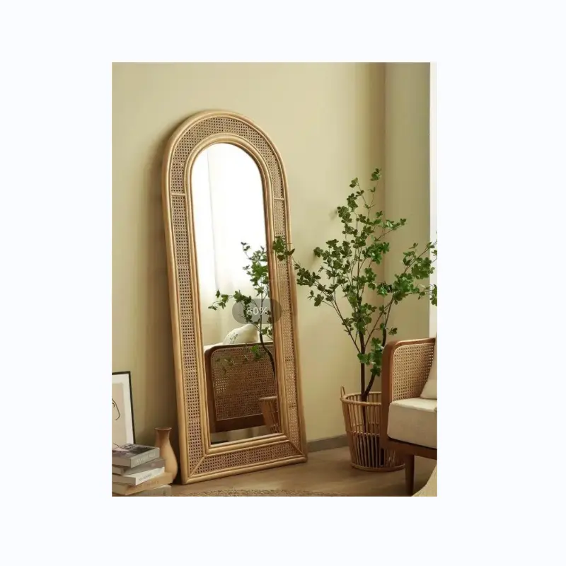 Custom Full Length Oval Mirror Large Hallway Livingroom Wall Hanging Handmade Rattan Mirror