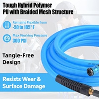 Tuyau d'air hybride PU 3/8 x 50 pieds - Tuyau pneumatique flexible haute résistance avec raccords rapides 300 PSI pour usage automobile et de garage