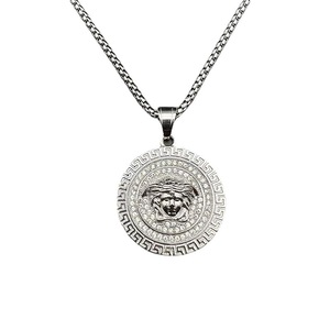 <b>Titanium</b> Steel Gold Plated Rhinestone Face Pendant Necklace Unisex Party Jewelry Geometric Design Pave Setting DZ888 - Product Image 5