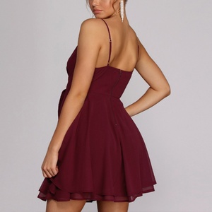 เดรสสายเดี่ยวแฟชั่นขายส่งสำหรับผู้หญิงและเด็กผู้หญิง ผ้าชีฟองทรงเอวธรรมชาติ ผ้าไม่ยับ ดีไซน์หรูหรา ตัดเย็บตามสั่ง ทรงเอไลน์ไม่สมมาตร สไตล์ลำลอง - Product Image 5