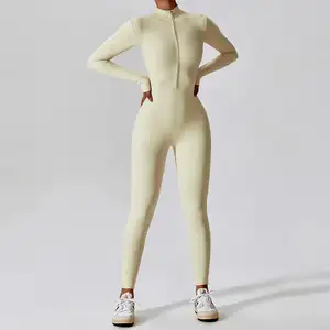 CLT8306 Womens 1 Piece Long Sleeve Bodysuit Zip Up Yoga Sport Workout Activewear Yoga Gym Wear Wholesale