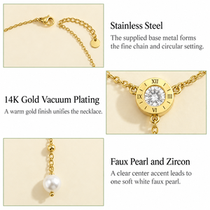 Pearl Drop Y Necklace 14K <b>Gold</b> Vacuum Plated Faux Pearl and Zircon Delicate Lariat Style Link Chain - Product Image 3