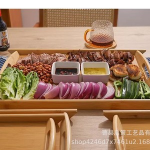 Bandeja de madera con asas, almacenamiento multifuncional para cocina, para condimentos, tabla de cortar para barbacoa y olla caliente - Product Image 4