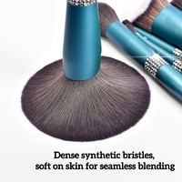 Ensemble de 10 pinceaux de maquillage professionnels bleu turquoise avec strass, poils synthétiques doux et denses, outil de beauté pour le maquillage du visage, blush, fard à paupières