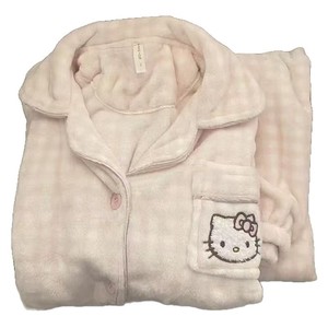 <span class=keywords><strong>Pijama</strong></span> de Franela a Cuadros de Vellón Coral para Mujer, Conjunto Cálido y Grueso de Felpa para Estudiantes, Ideal para Invierno - Product Image 5