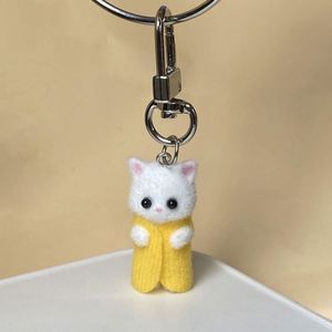 3D PVC <b>Cute</b> Resin Flocking Color Dress Cat Keychain Cartoon <b>Bear</b> Doll Pom Pom Key Chains Car Keyring Cat Bunny Plush Keychain - Product Image 6