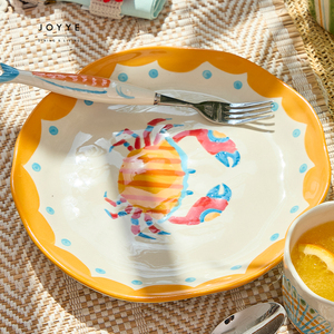 JOYYE-Juego de platos y tazas de cerámica de diseño original pintado a mano, juego de vajilla con diseño de cangrejos y conchas para vacaciones en la playa - Product Image 4