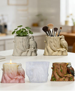 Molde de silicona 3D de águila en tronco de árbol <span class=keywords><strong>para</strong></span> bricolaje: portavelas de <span class=keywords><strong>cemento</strong></span>, taza de yeso, taza de resina, maceta y adornos decorativos <span class=keywords><strong>para</strong></span> el hogar - Product Image 2