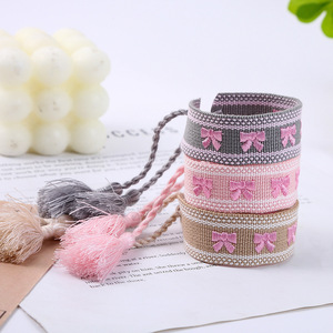 <strong>Wristband</strong> Embroidered Cord European and American Bow Women's Personalized Handmade Woven Tassel Bracelet Original Design - Product Image 1