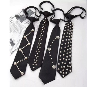 Noeud papillon et <span class=keywords><strong>cravate</strong></span> : Design rétro américain Ivy League <span class=keywords><strong>pré</strong></span>-noué avec des embellissements en perles, accessoires assortis à un gilet de style coréen - Product Image 2