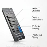 Controlador de Luces DMX 192, Consola Profesional de 192 Canales con Pantalla Digital para Espectáculos Pequeños y Medianos, Bodas, Fiestas y Eventos