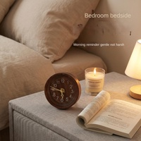 Reloj Despertador de Escritorio de Madera Maciza con Diseño Cuadrado y Redondo, Estilo Moderno Retro para Dormitorio