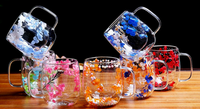 Mug isotherme à double paroi en verre sodocalcique, design esthétique DIY avec fleurs séchées, forme cœur, transparent, compatible lave-vaisselle et micro-ondes, pour boisson