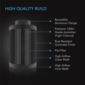 Hydroponics round silver 45mm carbon bed activated carbon exhaust filter cylinder