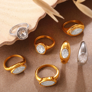 Women's Double Teardrop Rhinestone <b>Ring</b> Stainless Steel Crystal Jewelry Fashion Accessory - Product Image 3