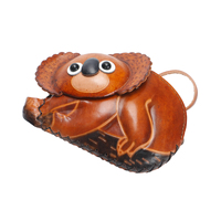 Porte-monnaie en cuir véritable fait main, koala 3D sur branche noire, pochette zippée avec dragonne, idéal pour un cadeau