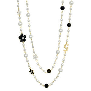 Luxe designer camelia parel verguld vintage ketting dames nummer 5 lange meerlaagse trui ketting bruidssieraden - Product Image 5