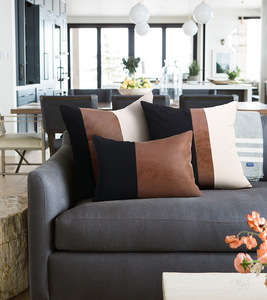 Minimalist Modern Farmhouse Cushion <b>Covers</b> Faux Leather and Linen <b>Throw</b> Pillow <b>Covers</b> - Product Image 5