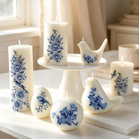 Bougie artisanale en cire de soja de style porcelaine bleue et blanche, forme irrégulière, pour la décoration de la maison, accessoires photo et cadeaux