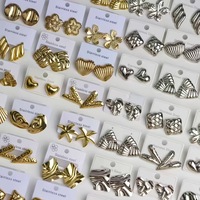 Anting Tusuk Minimalis Geometris Hati Bunga Bahan Stainless Steel Lapis Emas Anti Luntur untuk Wanita, Cocok untuk Dipakai Sehari-hari