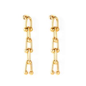 Pendientes Largos Elegantes y Populares de Acero Inoxidable con Baño de Oro de 18K y Diseño Gráfico Sofisticado para Mujer, Pendientes Colgantes Encantadores - Product Image 5