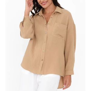 Women's Oversized White Blouses Spring Simple Shirt Collar 100% Cotton Breathable Summer Fashion Long Sports Casual <strong>Tops</strong> - Product Image 4