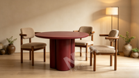Table à manger ronde en MDF rouge vin, design artistique, base cylindrique, table de salle à manger moderne pour hôtel, restaurant