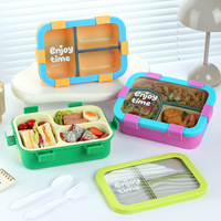 Boîte à lunch en plastique à 3 compartiments avec motif « Enjoy Time », cuillère et fourchette, 650 ml