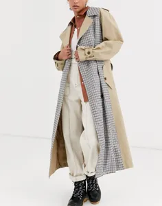 Trench-Coat à carreaux pour femmes, veste longue en Polyester/coton, manches irrégulières, décontracté, collection automne-hiver