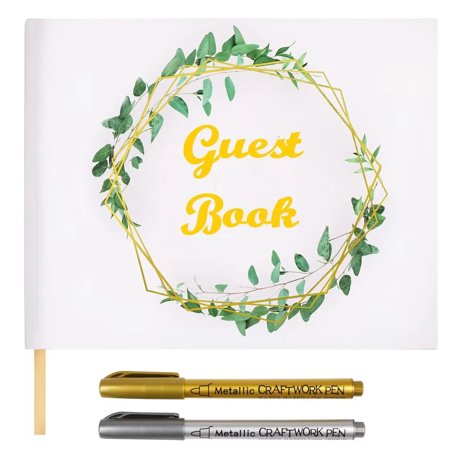 Custom Foil Lettering Paper Hardcover Wedding Guestbook Custom Wedding Guest Book with Pen