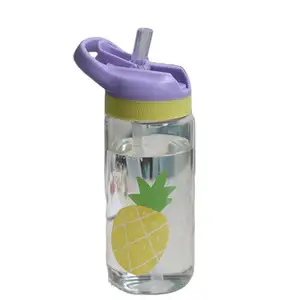 Custom Plastic Printing Children Drink ware Water Tumbler Glass Bottle with straw