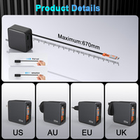 Chargeur mural rétractable Schitec OEM EU AU UK US 65W avec chargeur Gan de câble rétractable USB C intégré de 67cm pour multi-appareils
