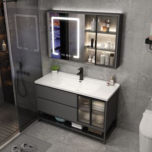 Meuble de salle de bain moderne et simple avec porte en verre, lavabo en céramique intégré, combinaison vasque et lavabo - Product Image 3