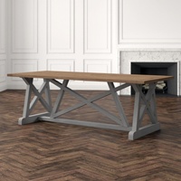 Table à manger antique en olivier recyclé avec base en chevalet croisé