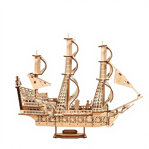 Bateau pirate Queen Anne en bois, puzzle 3D à monter soi-même, jouet cadeau pour les enfants de 0 à 24 mois, unisexe - Product Image 1