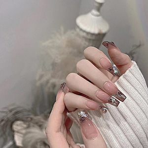 Novedad en <span class=keywords><strong>Uñas</strong></span> <span class=keywords><strong>Postizas</strong></span>, Diseño de Flores en Degradado Francés, Estilo Spice Girls, Parches de <span class=keywords><strong>Uñas</strong></span> con Efecto Flash - Product Image 2