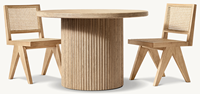 Table basse ronde en chêne massif de style moderne BH03 avec base à cannelures, chaise de salle à manger pour enfants