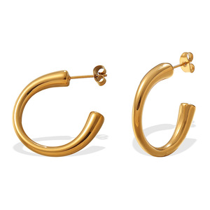Pendientes de tuerca en forma de C chapados en oro de 18k, de acero inoxidable, elegantes y a la moda, diseño geométrico para mujer, estilo retro simple - Product Image 5