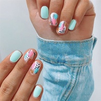 Instant Salon Mani Mariage Lumineux Faux Noir Rond Cercueil Acrylique Bleu Clair Ongles