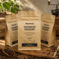 Bolsa de Fondo Plano con Impresión Digital para Café y Alimentos, Acabado Mate, Alta Barrera, Cierre Reutilizable, Fabricante OEM, Papel Kraft
